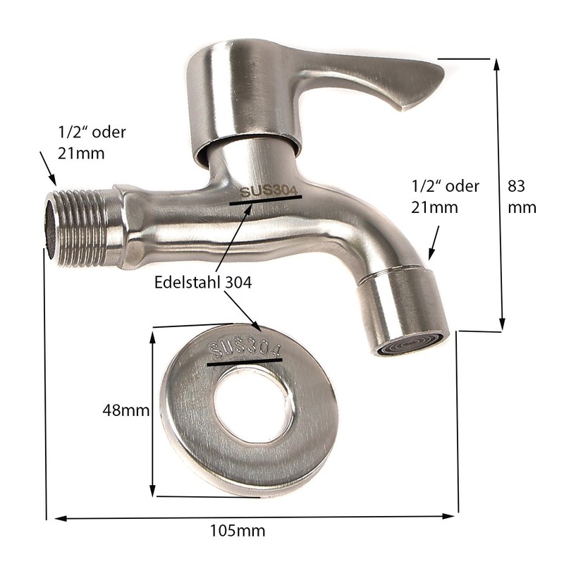 Tap Cast Stainless Steel 304 Outlet Tap Tap 1/2 Inch