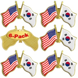 6/ Pack-American South Korea Friendship Flag Pins Bulk -1.5” Metal Patriotic United States of America USA US S Korean Lapel Pins Badge Souvenir