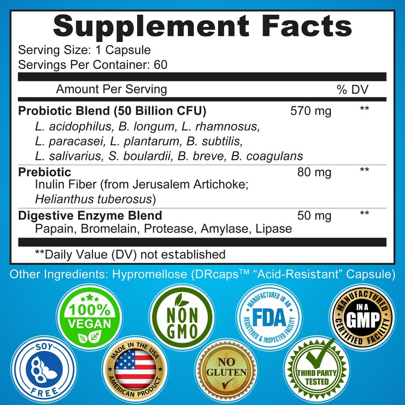 Probiotics with Digestive Enzymes and Prebiotic for Women and Men