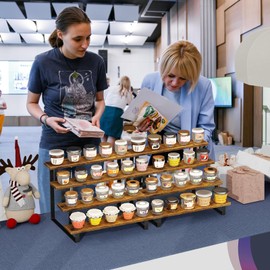 ELITEROO Wooden Display Riser Stand, Tiered Perfume and Cologne Organizer Stand, 4 Tier Spice Rack Organizer, Tabletop Display Shelf for Retail Vendor Events Craft Show Tumbler Candles, Straight