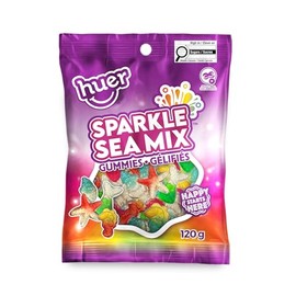 Huer - Sparkle Sea Mix - Pack of 3, Assorted Flavoured Soft & Chewy Gummy Candies, 120g Bags