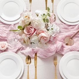 Sioloc 5 Pack Light Pink Cheesecloth Table Runner Spring Decor 10ft Boho Gauze Cheese Cloth Runner for Easter Tea Wedding Party Baby Bridal Shower Birthday Table Decorations