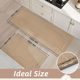 BEQHAUSE Kitchen Rugs Non-Slip Washable Rug Sets of 2, Machine Washable Kitchen Mats Absorbent Soft Kitchen Runner Rugs for Floor,Sink,Hallway,Laundry,24”x36”+24”x60”, Beige