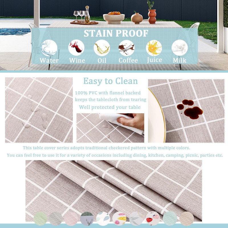 2pcs 137*180cm Plastic Tablecloths Waterproof Grey Checkered PVC Table Cloth