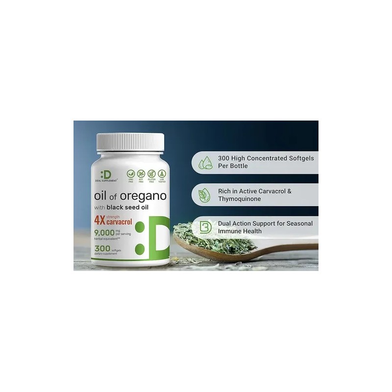 Aceite De Oregano Con Aceite De Semilla Negra 300 Capsulas