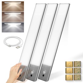 VYANLIGHT Kitchen Under Cabinet Lights - Wireless Motion Sensor LED Light Strips for Pantry, Closet, Bathroom – Rechargeable Battery Operated Cabinet Lighting with Hand Wave Sensor (3 Pack)