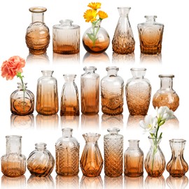 Der Rose Bud Vases in Bulk Glass Vase for Centerpieces Set of 20 Small Flower Vases Mini Vintage Vases for Rustic Wedding, Home Table Decorations (Amber)