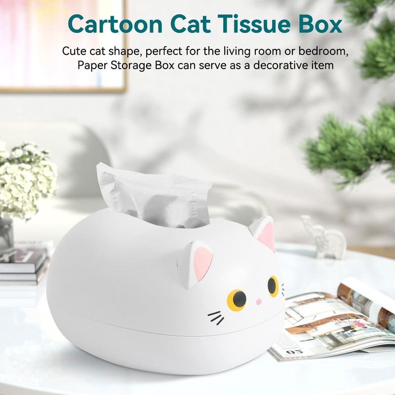 Cat Tissue Box, Cute Cartoon Cat Shape Tissue Dispenser Portable