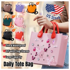 Waterproof EVA Beach Tote Bag for Women with Punch Holes DIY Shoe Charm Decoration Shoulder Handbag Travel Lady Bag Handbag 2025size: M, color: HYB-T07