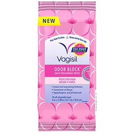 Vagisil Vagisil Odor Block Daily Freshening Wipes for Feminine Hygiene in Resealable Pouch, Gynecologist Tested & Hypoallergenic, 20 Wipes (Pack of 1)