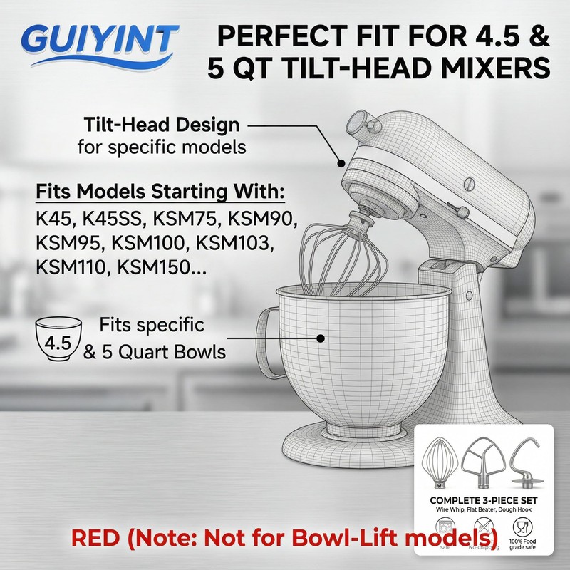 Guiyint Stainless Steel 3 Piece Mixer Attachments Kit – Replacement
