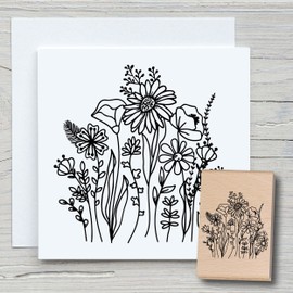 Newstamps Small Flower Meadow Motif Stamp Large Wooden & Rubber for Cards and Gifts Crafts, Wooden Stamp for Flowers, Plants, Floral, Grasses, Scrapbook, Textile Stamp, Decoration, Children