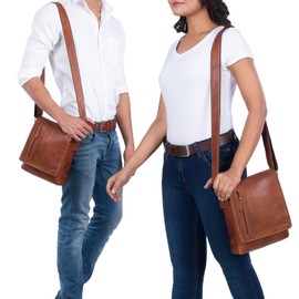 STILORD 'Easton' Flap Over Leather Bag Vintage Messenger Bag for 10,1 Inch Tablet Cross Body Shoulder Bag DIN A5 in Genuine Leather, Colour:Arona - Brown