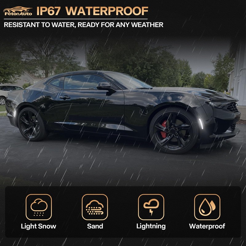 FetonAuto Dynamic White LED Side Marker Lights for Chevy Camaro