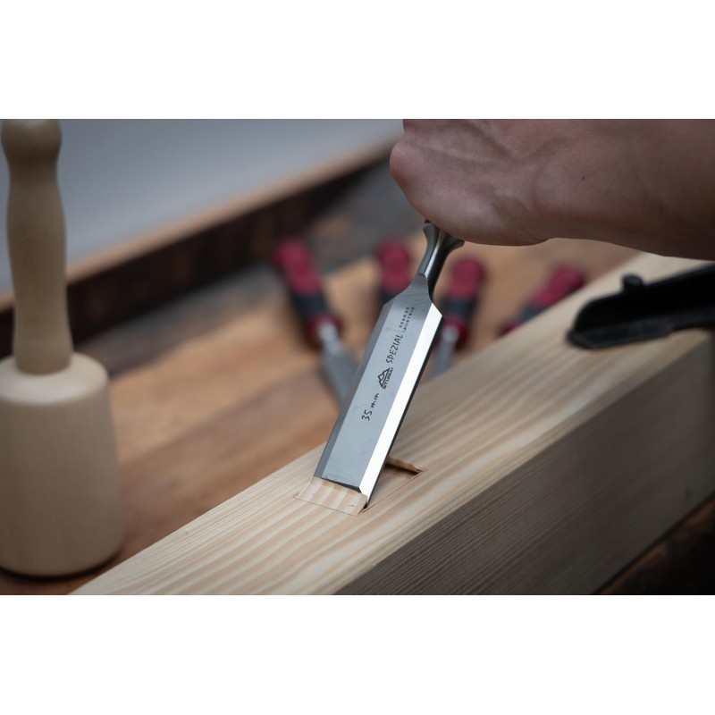 Stubai 356035 STUBAIspecial Wood Chisel,bi-mat.handl 35 mm, Silver/Red/Black