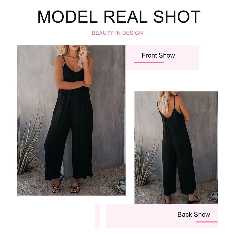 Dokotoo Women's Loose Plus Size Black Jumpsuits for Women Adjustable