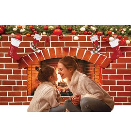7x5ft Christmas Fireplace Backdrop for Photography Red Brick Wall Fireplace Christmas Sock Gift Background for Xmas Family Party Supplies Photo Props