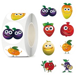 UVUXO 600 PCS Cartoon Cute Fruit Sticker Roll for Kids - Round 1.5 Inch 8 Tyles Funny Fruit Kindergarten Stickers Teacher Stickers Kids Birthday Party School Reward Giveaways