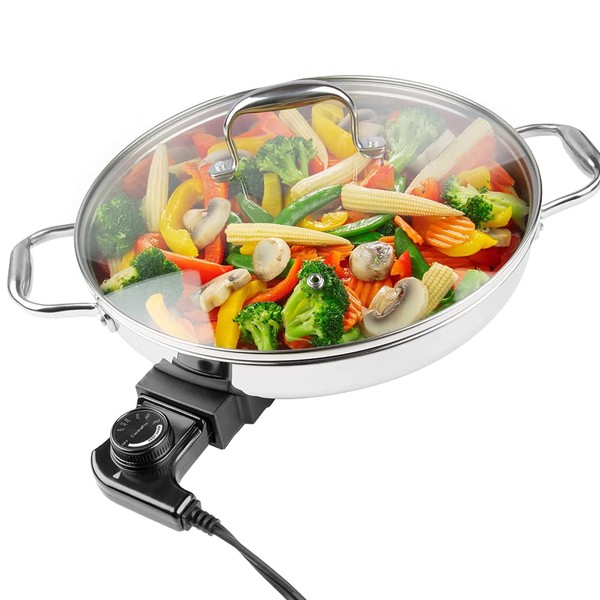 Electric Skillet By Cucina Pro - 18/10 Stainless Steel Frying