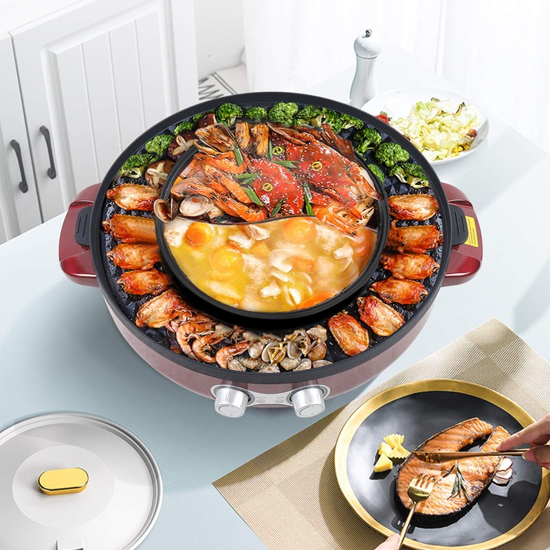 SNKOURIN Hot Pot with Grill,2000W 2 in 1 Electric Hot
