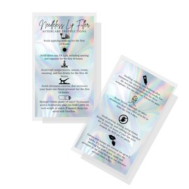 Needleless Lip Filler Aftercare Card | 50 Pack | Business Card Size 2x3.5” inches | Non-Reflective Matte Rainbow Holographic Look Design