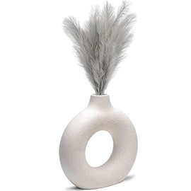CEMABT Jarrón blanco de cerámica hueca para flores, hecho a mano, minimalista, estilo bohemio, decoración moderna del hogar, para boda, cena, fiesta, sala de estar, oficina, recámara (L,blanco)