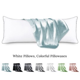 HUXMEYSON Body Pillow with Satin Pillowcase, Cooling Body Pillows for Adults, Long Pillow for Bed with Removable Cover, Ice Blue (20"x54")