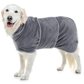 Lucky Paws® Luxury Dog Bathrobe - Double Layer Dog Robe - Super Absorbent, Ultra-Soft Dog Bath Towel Robe for Large, Medium and Small Dogs (S, Grey)
