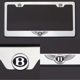 KA Depot One Bentley Logo Black Laser Engraved Stainless Steel License Plate Frame Chrome