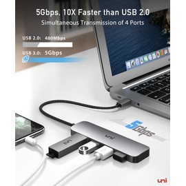 uni USB C to USB Hub Multiport Adapter, Aluminum 4 Ports USB C Splitter for Laptop, Slim Thunderbolt 3/4 Data USB Hub