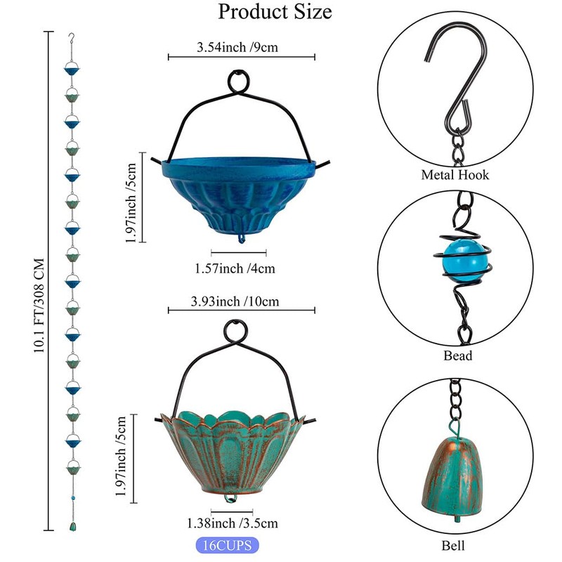 Rain Chains for Outside, 10 FT Lotus Rain Catcher Chain