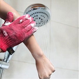Al Hoor Exfoliating Bath/Shower Gloves - Deep Dry Dead Skin Exfoliator (2 Pairs - Blue Pink Gloves)