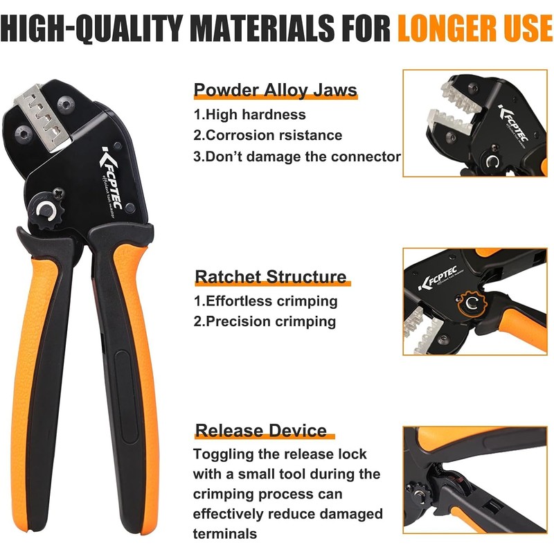 KF CPTEC Ratcheting Crimping Tool for Open Barrel Terminals, for