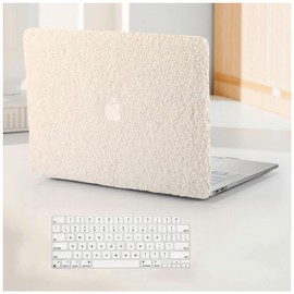 BYCeKe Compatible with MacBook Air 15 inch Case 2023 2024 2025 M4 A3241 M3 A3114 M2 A2941, Soft Fluffy Fuzzy Plush Faux Fur Cream Leather Hard Shell Cases&Keyboard Cover for Mac Air 15 M4 M3 M2,Beige