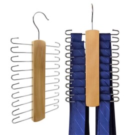 GmeDhc Pack of 2 Wooden Tie Hangers with 20 Bars to 360° Tie Holder for Wardrobe, Ties, Belts, Scarves, Accessories and More