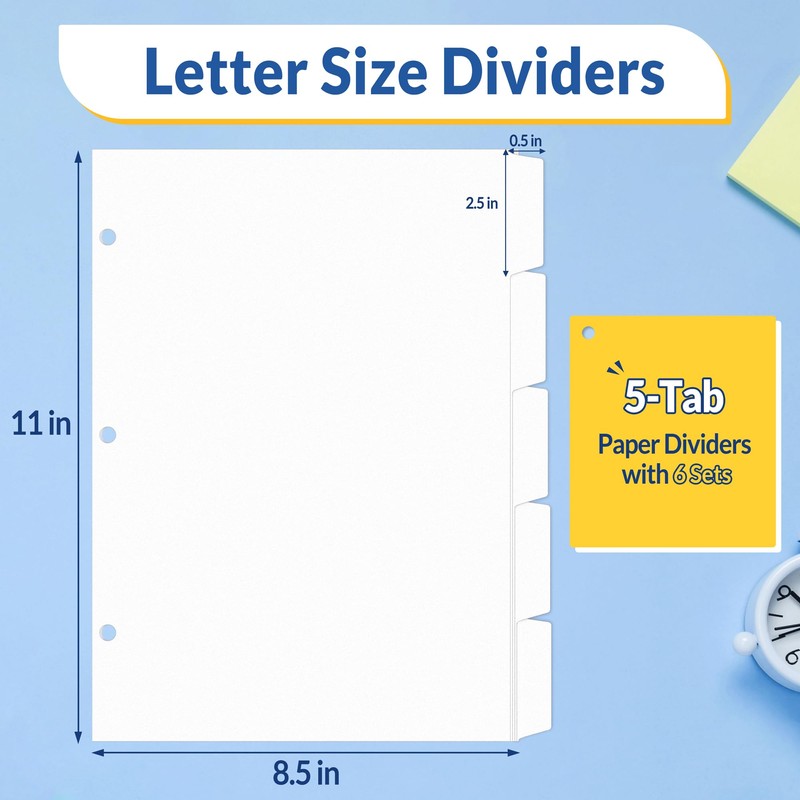 SUNEE Binder Dividers with Tabs for 3 Ring Binder, 8.5