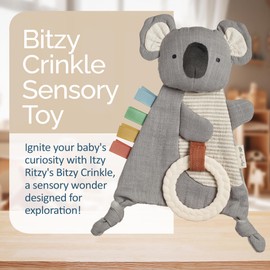 Itzy Ritzy - Bitzy Crinkle Sensory Toy Koala with Crinkle Sound for Babies & Toddlers - Features Soft Braided Teething Ring & Textured Ribbons, Designed for Ages 0 Months and Up, Koala