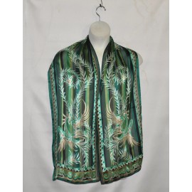 Bob Mackie Wearable Art Phoenix Print Oblong Silk Scarf W/Gift Box-Green Multi