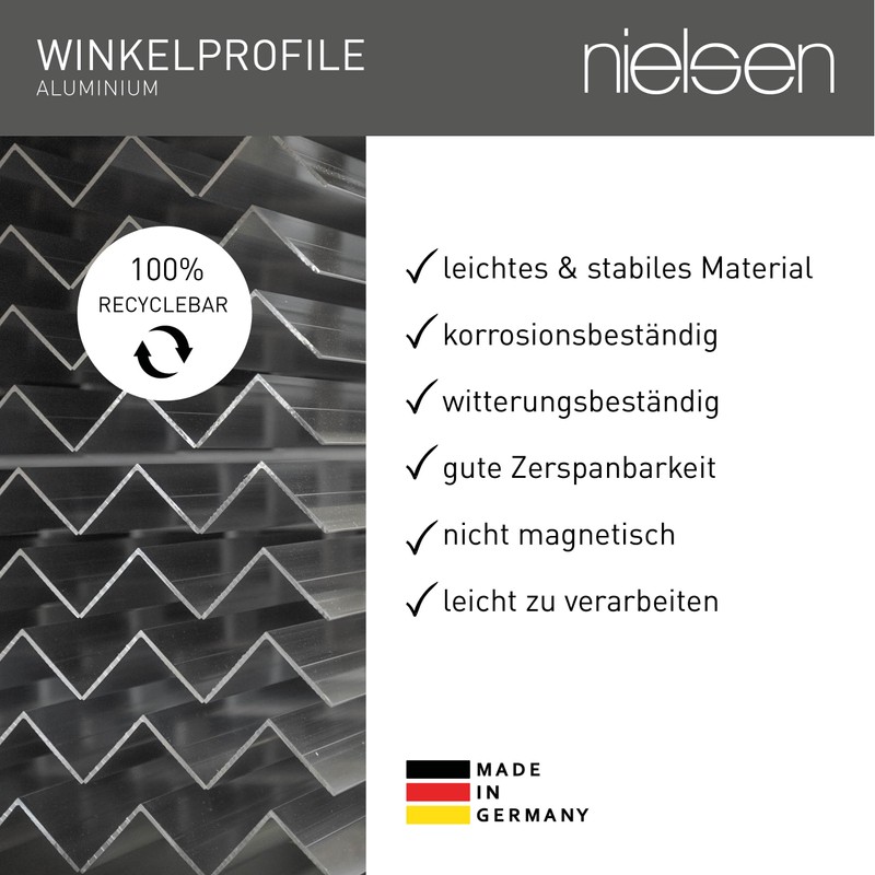 nielsen Aluminium Angle Profile Silver Matt Anodised 2000 x 15