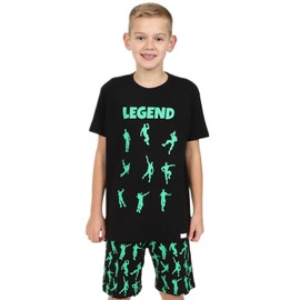 ThePyjamaFactory Emote Legend Dance Gaming All Over Gaming Black Green Cotton Short Pyjamas (8-9 Years)