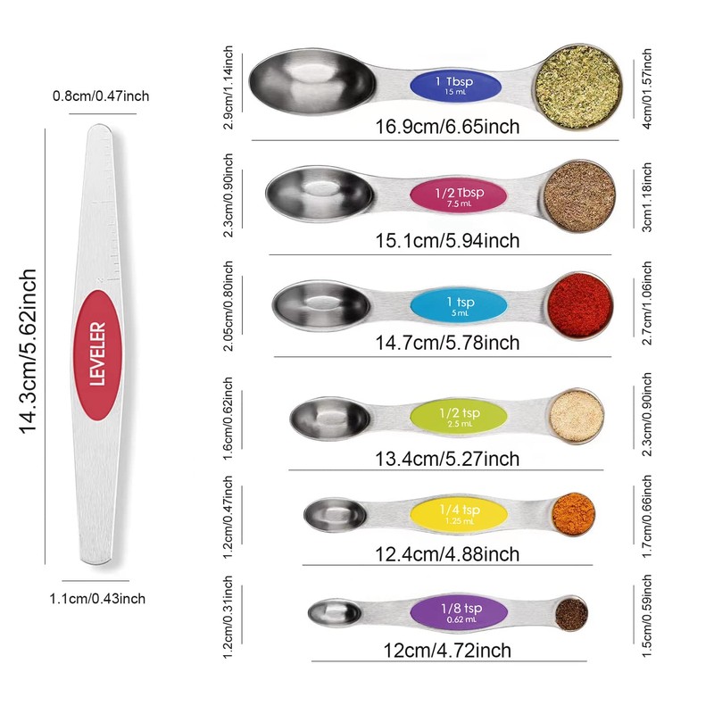 Multicolor Magnetic Measuring Spoons Set with Leveler - Stainless Steel,