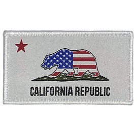 Patriotic California Republic Flag - Embroidered Morale Patch with Hook Backing (White)