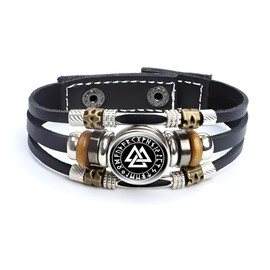 RICHARD-911 Pulsera Brazalete Con Dije Colgante De Valknut Vegvisir Vikingo Runa Acero Cuero Joyería Regalo Para Pareja Hombre Mujer Triángulo Celta Druida