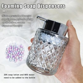 Glass Hand Foaming Soap Dispensers with Silver Pump Refillable Hand Soap Dispenser for Bathroom Kitchen (1Pack-D882)
