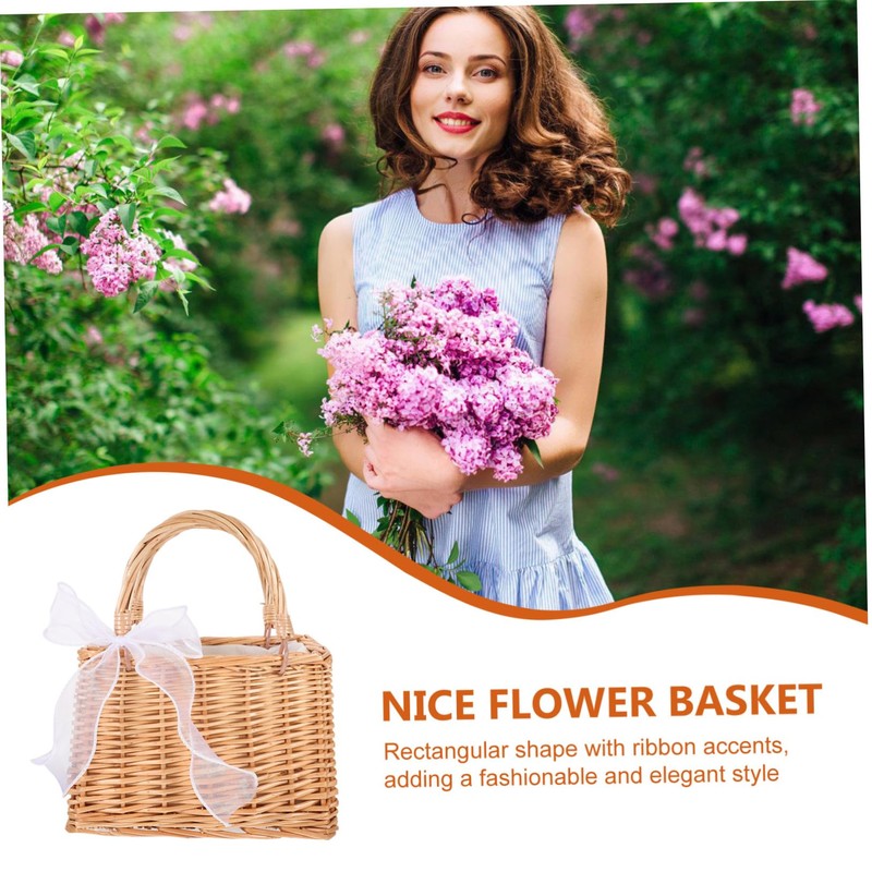 WHAMVOX Boho Style Woven Rattan Basket Purse Drawstring Closure for