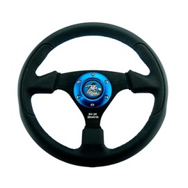 POLARIS RZR LEATHER STEERING WHEEL 170, 570, 800, 900, 1000, TURBOS, RS1, PRO, BLUE THREAD/BLUE LOGO