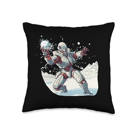 Funny Cyborg Snowball Fights Funny Robot in Snowball Fights for AI Cyborg Fans Throw Pillow, 16x16, Multicolor