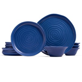 Dinnerware Set by Kook, Serves 4, 12 Piece Set, Kitchen Plates and Bowls Set - Elegant Ceramic Dish Set - Ideal Dinnerware Set for Family Meals