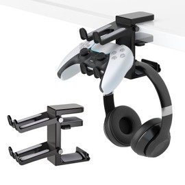 Liboer Adjustable Headphone Stand Desk-Sided Clamp Headphone Hanger with Handle PC Gaming Headset Holder (Under Desk with Handle)