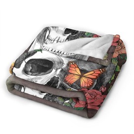 Majoug Flower Sugar Skull Throw Blanket Flannel Fleece Bed Blanket Cozy Air Conditioning Blanket Plush Blanket for Bedroom Living Sofa Car 60"x50"